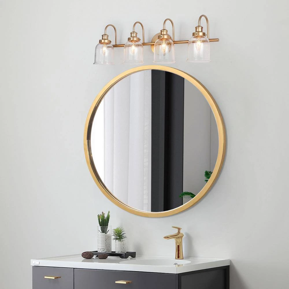 Walnute 28 in. Modern 4-Light Dark Gold Bathroom Vanity Light, Classic Bath Lighting with Bell Seeded Glass Wall Sconce by Zevni - Image 4