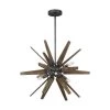 Thorne 6-Light Dark Weathered Zinc Rustic Candlestick Hanging Sputnik Chandelier with Weathered Oak Bursts by Feiss
