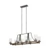 Angelo 8-Light Distressed Weathered Oak / Slate Grey Metal Rustic Rectangular Island Chandelier with Clear Wavy Glass by Feiss