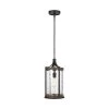 Angelo 1-Light Distressed Weathered Oak and Slate Grey Metal Hanging Pendant with Clear Thick Wavy Glass Shade by Feiss