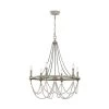 Beverly 6-Light French Washed Oak and Distressed White Wood Beaded Wagon Wheel Farmhouse Hanging Candlestick Chandelier by Feiss