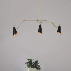 49.5 in. Large Island Chandelier, 3-Light Modern Gold Linear Chandelier, Farmhouse Black DIY Pendant Light by Zevni