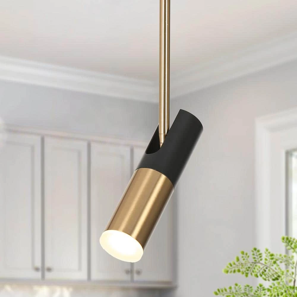 Lulier 5-Watt Integrated LED Hanging Pendant Light, Modern Matte Black and Brass Plated Light Fixture by Zevni