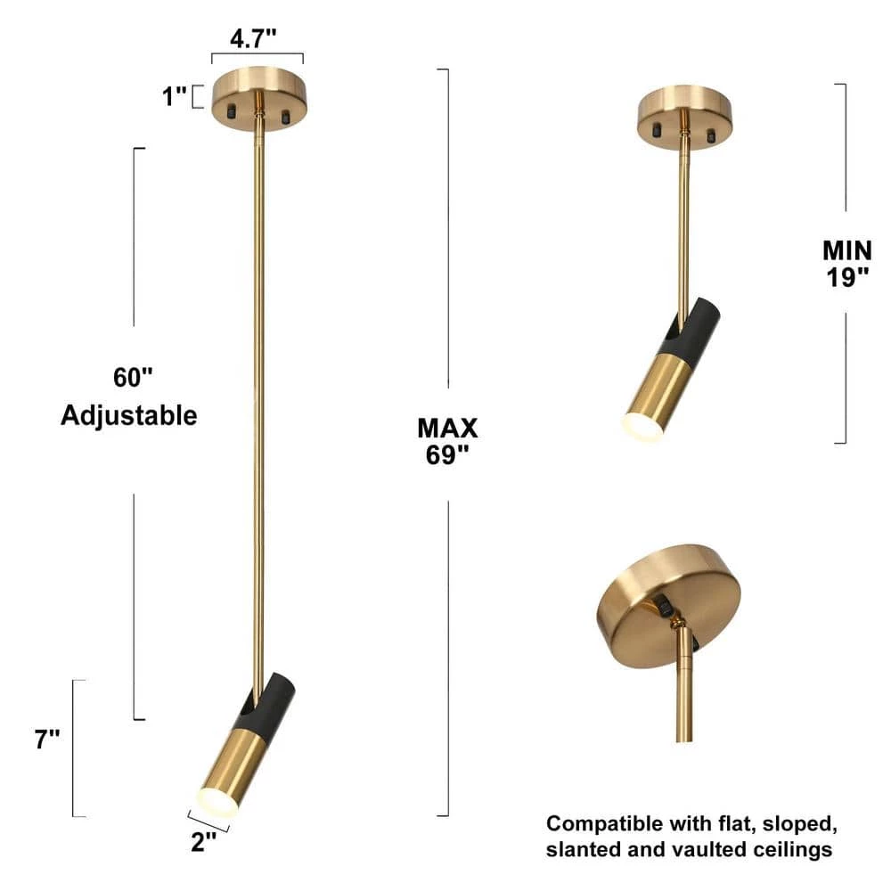 Lulier 5-Watt Integrated LED Hanging Pendant Light, Modern Matte Black and Brass Plated Light Fixture by Zevni - Image 4