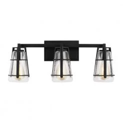 Adelaide 24 in. W. 3-Light Midnight Black Vanity Light with Clear Seeded Glass Shades by Feiss