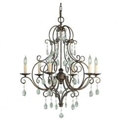 Chateau 6-Light Mocha Bronze Classic Crystal Hanging Empire Candlestick Chandelier by Feiss