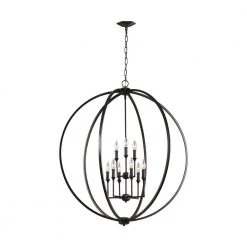 Corinne 9-Light Oil Rubbed Bronze Modern Globe Hanging Cage Candlestick Chandelier by Feiss