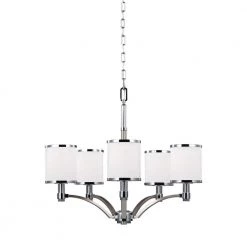 Prospect Park 5-Light Satin Nickel/Chrome Modern Transitional Hanging Chandelier with Opal Etched Glass Shades by Feiss