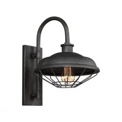 Lennex 1-Light Slated Grey Metal Outdoor 17.25 in. Wall Lantern Sconce by Feiss