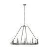 Landen 12-Light Modern Smith Steel Industrial Candelstick Wagon Wheel Hanging Chandelier by Feiss