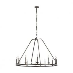 Landen 12-Light Modern Smith Steel Industrial Candelstick Wagon Wheel Hanging Chandelier by Feiss
