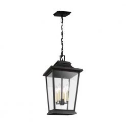 Warren Medium 4-Light Textured Black Hanging Pendant with Clear Glass by Feiss