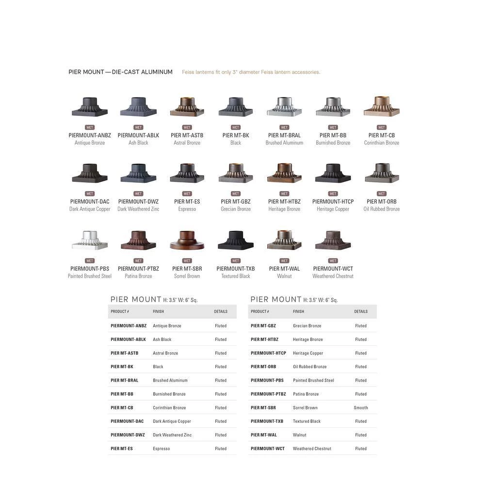 3 in. Textured Black Outdoor Die-Cast Aluminum Pier Mount Base by Feiss - Image 2