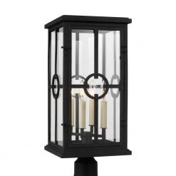 Belleville 9.5 in. W 4-Light Textured Black Outdoor Lamp Post Light with Clear Glass Panels by Feiss