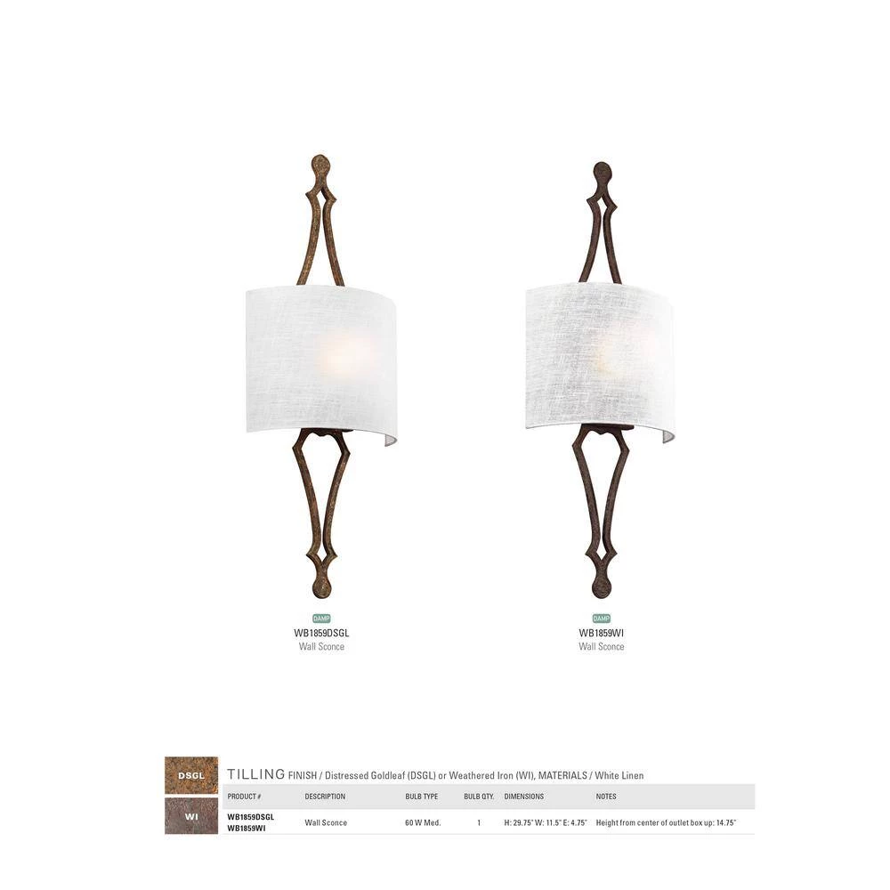 Tilling 1-Light Weathered Iron Wall Sconce by Feiss - Image 2