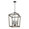 Gannet 4-Light Weathered Oak Wood and Antique Forged Iron Rustic Farmhouse Dining Room Hanging Candlestick Chandelier by Feiss