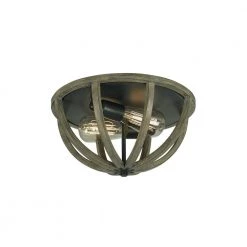 Allier 13 in. W. 2-Light Metal Painted Weathered Oak Wood/Antique Forged Iron Flush Mount by Feiss