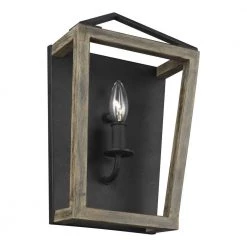 Gannet 1-Light Weathered Oak Wood and Antique Forged Iron Sconce by Feiss