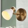 Suddly 1-Light Modern Brass Gold Indoor Wall Sconce, 4.7 in. Industrial Vanity Light with White Metal Shade for Bedroom by Zevni